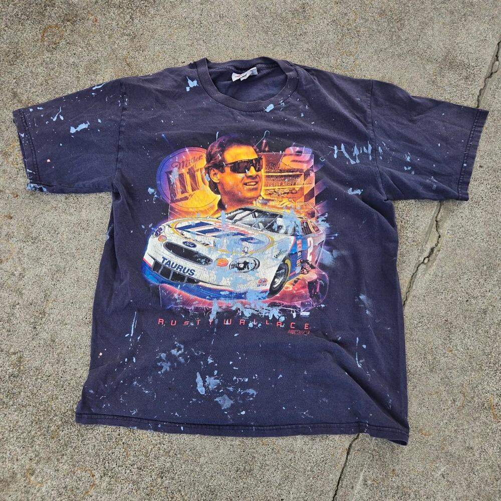 Vtg 90s NASCAR Rusty Wallace Miller Lite Collage Graphic Painter T Shirt Lg